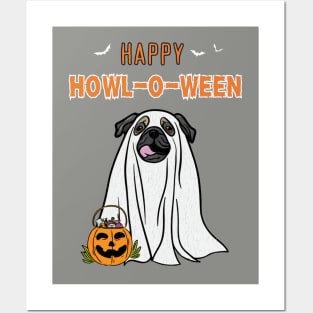 Happy Howl-O-Ween Pug Ghost Dog Design Distressed Posters and Art